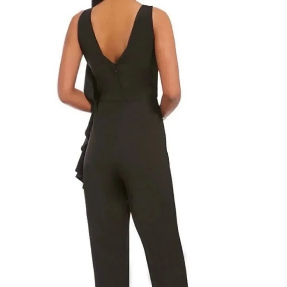 Belle Badgley Mischka Allison Side Ruffle Jumpsuit Size 10 - Picture 2 of 11